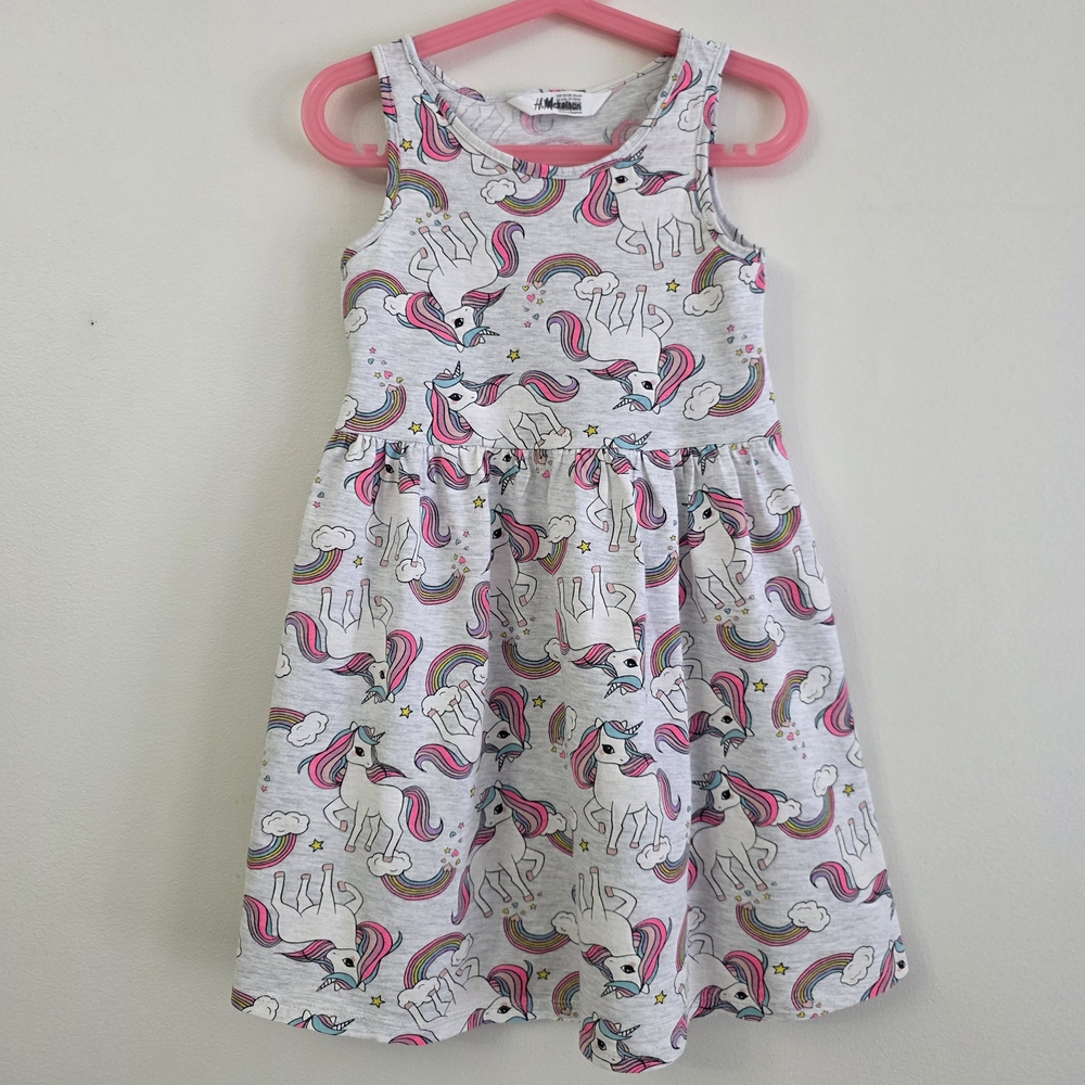 H&M White Dress with Pink Unicorns & Rainbow Print